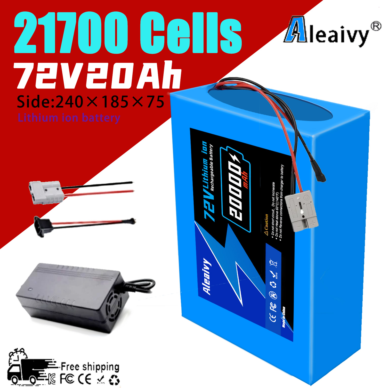 60V 30Ah Electric Scooter Battery - Aleavi 72V 20Ah Fahrrad-Lithium-Akku 20000mAh Li-Ionen-Akku